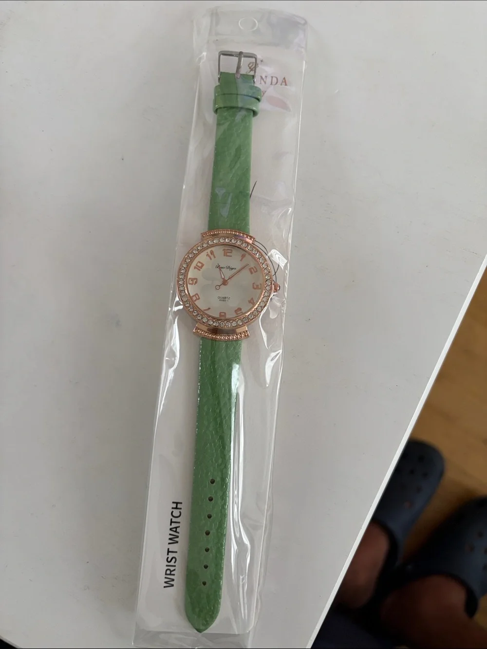 Green Ladies Wrist Watch with Crystal Bezel